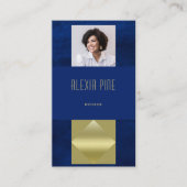 Classy Modern Professional Navy Blue Gold Foto Visitekaartje (Voorkant)