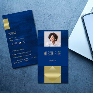 Classy Modern Professional Navy Blue Gold Foto Visitekaartje