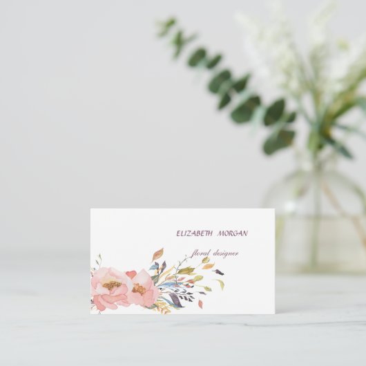 Classy Modern Romantic Waterverf Floral, White Visitekaartje (Staand voorkant)