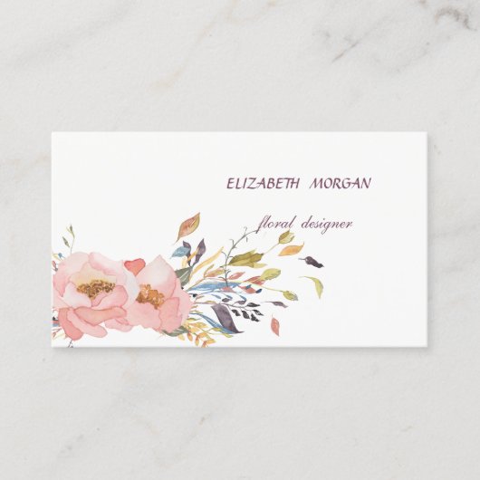 Classy Modern Romantic Waterverf Floral, White Visitekaartje (Voorkant)