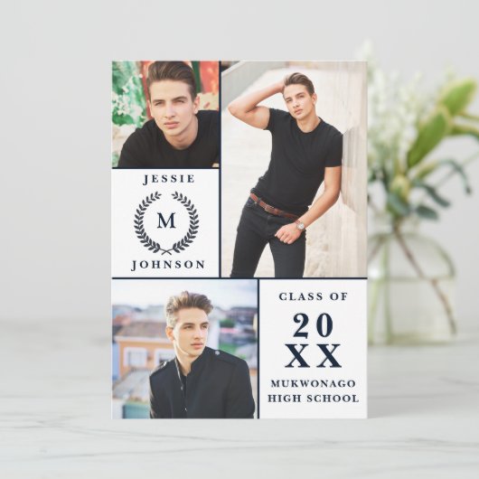 Classy Modern Script 3 PHOTO Graduation Party Kaart (Staand voorkant)