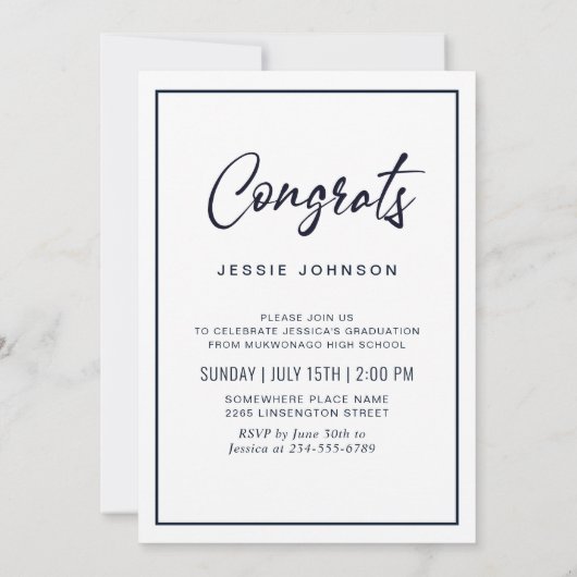 Classy Modern Script 3 PHOTO Graduation Party Kaart (Achterkant)