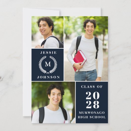 Classy Modern Simple 3 PHOTO Graduation Party Kaart (Voorkant)