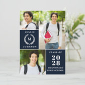 Classy Modern Simple 3 PHOTO Graduation Party Kaart (Staand voorkant)