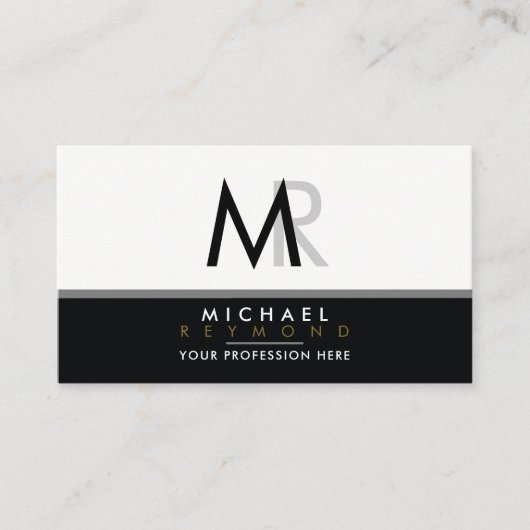Classy modern stijlvol zwart-wit professional visitekaartje (Voorkant)