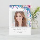 Classy Modern Stylish Floral Photo Afstuderen Kaart (Staand voorkant)