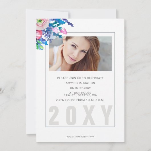 Classy Modern Stylish Floral Photo Afstuderen Kaart (Achterkant)