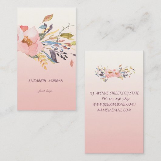 Classy Modern Waterverf Floral Visitekaartje (Voorkant / Achterkant)