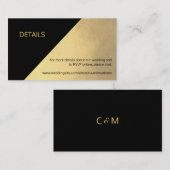 Classy Modern Zwart & Goud DETAILS Bruiloft Websit Informatiekaartje (Voorkant / Achterkant)