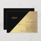 Classy Modern Zwart & Gouden folie RSVP Menu Bruil (Voorkant / Achterkant)