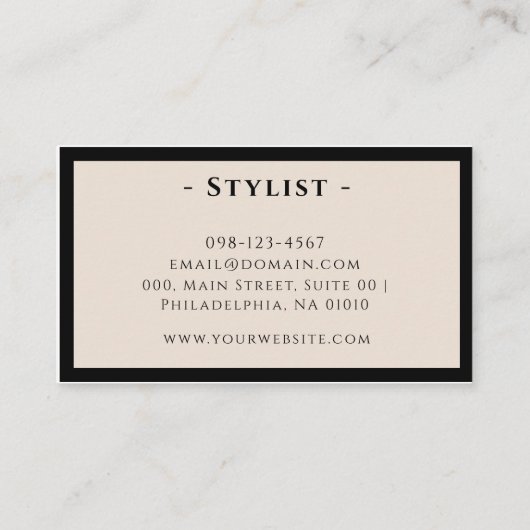 Classy Modern Zwart Ivoor Elegant Stylist Services Visitekaartje (Achterkant)