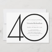 Classy Modern Zwart Wit Minimalist 40e Verjaardag Kaart (Voorkant)