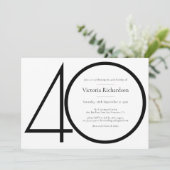 Classy Modern Zwart Wit Minimalist 40e Verjaardag Kaart (Staand voorkant)