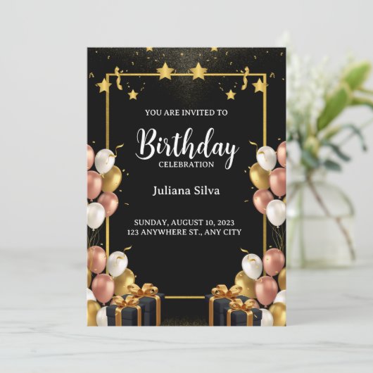 Classy Moments Uitnodiging voor verjaardagsviering (Staand voorkant)