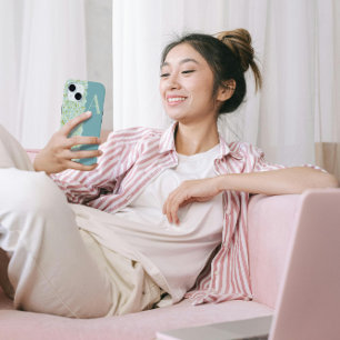 Classy MONOGRAM A BABY BLUE FLORAL chic iPhone 15 Case