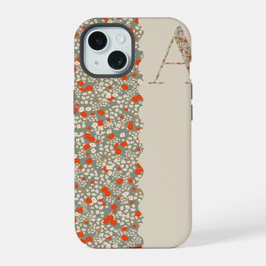 Classy MONOGRAM A BEIGE FLORAL Hoesje-Mate iPhone 15 Case (Achterkant)
