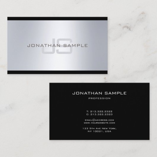 Classy Monogram Artistic Silver Watch Plain Luxury Visitekaartje (Voorkant / Achterkant)