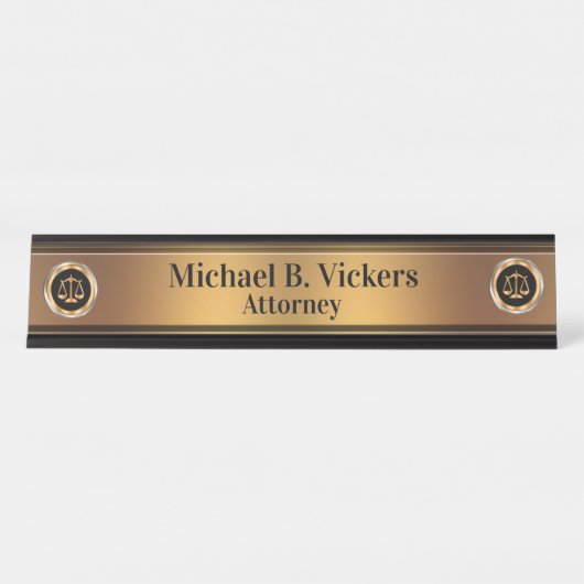Classy Monogram Attorney Gold Law Schaal Emblemen Bureau Naambordje (Voorkant)