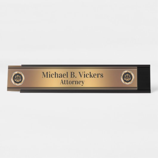 Classy Monogram Attorney Gold Law Schaal Emblemen Bureau Naambordje (Voorkant)