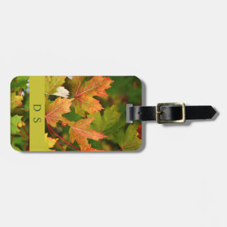 Classy Monogram Autumn Leaves Bagagelabel