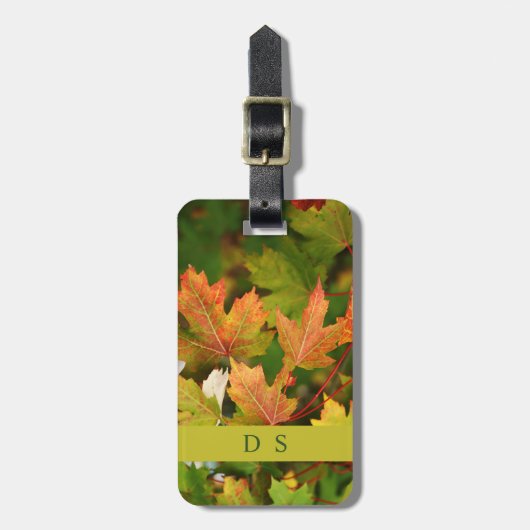 Classy Monogram Autumn Leaves Bagagelabel (Voorkant verticaal)