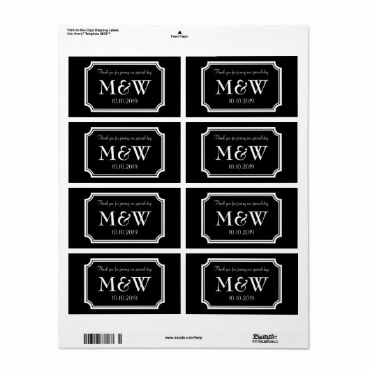 Classy monogram bruiloft wijn of waterfles label (Full Sheet)
