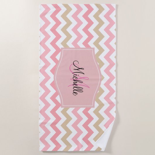 Classy Monogram Chevron Stripes Pattern Strandlaken (Voorkant)