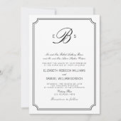 Classy Monogram Elegant White Black Wedding Invite Kaart (Voorkant)