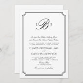Classy Monogram Elegant White Black Wedding Invite Kaart (Voorkant / Achterkant)