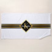 Classy Monogram Faux Gold met witte tekst op WHITE Strandlaken (Voorkant)