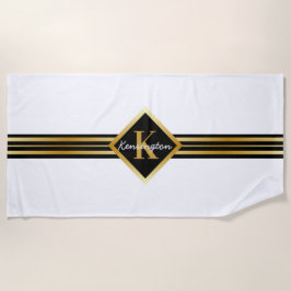 Classy Monogram Faux Gold met witte tekst op WHITE Strandlaken