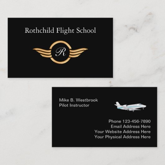 Classy Monogram Flight School Visitekaartje (Voorkant / Achterkant)