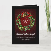 Classy Monogram Holly Wreath Holiday Kaart (Voorkant)