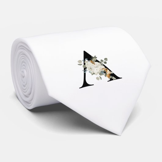 Classy Monogram Initiaal A met witte bloemen Stropdas (Opgerold)