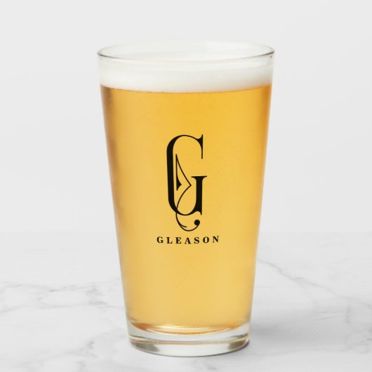 Classy Monogram Initiaal G met Achternaam Editable Glas (Voorkant gevuld)