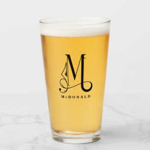 Classy Monogram Initiaal M met Achternaam Glass Glas