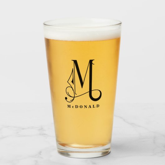 Classy Monogram Initiaal M met Achternaam Glass Glas (Voorkant gevuld)