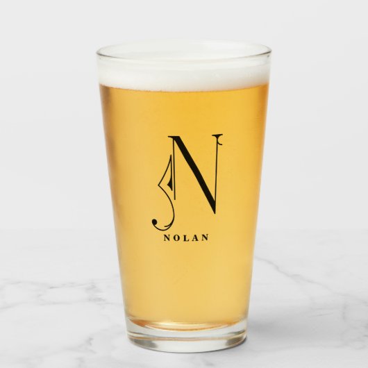 Classy Monogram Initiaal N met Achternaam glas (Voorkant gevuld)