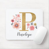 Classy Monogram Initiaal Roze Witte letter P Muismat (Met muis)