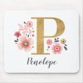 Classy Monogram Initiaal Roze Witte letter P Muismat (Voorkant)