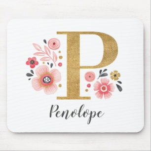 Classy Monogram Initiaal Roze Witte letter P Muismat