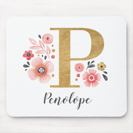 Classy Monogram Initiaal Roze Witte letter P Muismat (Voorkant)