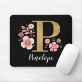 Classy Monogram Initiaal Roze Zwarte Letter P Muismat (Met muis)