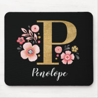 Classy Monogram Initiaal Roze Zwarte Letter P