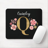 Classy Monogram Initiaal Roze Zwarte Letter Q Muismat (Met muis)