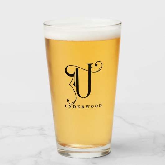 Classy Monogram Initiaal U met Achternaam glas (Voorkant gevuld)
