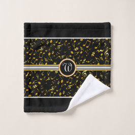 Classy Monogram met Gold-Muzieknoten op BLACK Bad Handdoek
