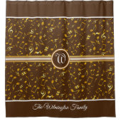 Classy Monogram met Gold Muzieknoten op BROWN Douchegordijn (Voorkant)