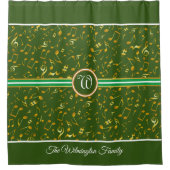 Classy Monogram met Gold-Muzieknoten op GROEN Douchegordijn (Voorkant)