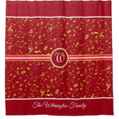 Classy Monogram met Gold-Muzieknoten op RED Douchegordijn (Voorkant)